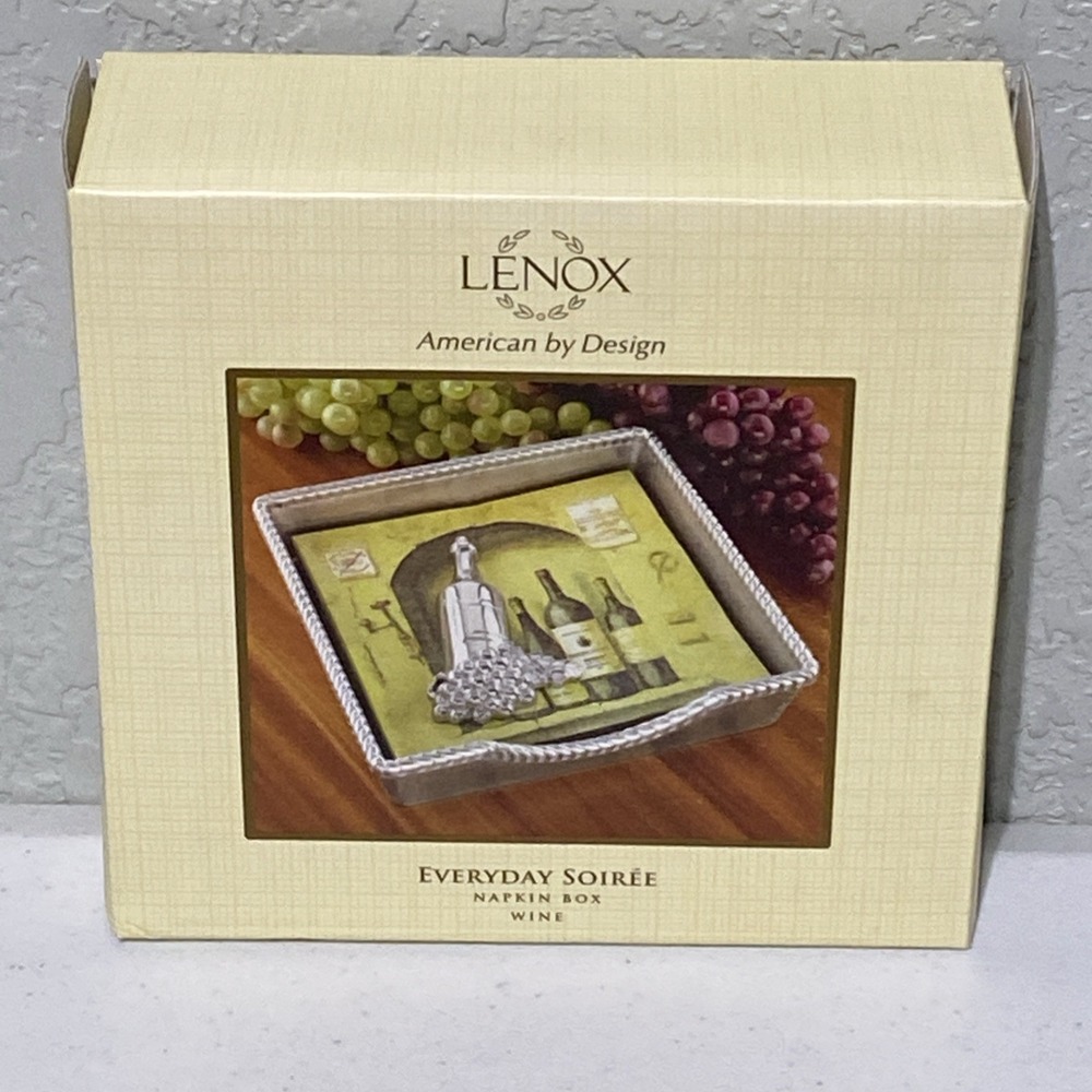 Lenox Napkin Box Holder Everyday Soiree 5.25" Square Wine NEW W/ Sealed Napkins